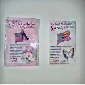 New Set of 2 Breast Cancer Awareness Pins | Warriors Wear Heel & Pink Ribbon NIP